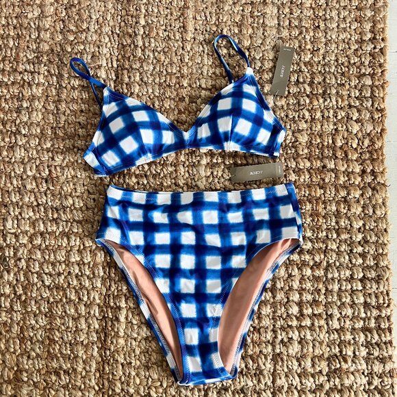 J CREW French bikini top and matching bottom in gingham NWT - Picture 1 of 12